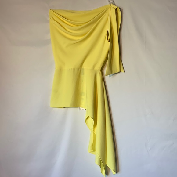BCBG MAXAZRIA One Shoulder Peplum draped Top Lime Yellow XSmall - Picture 4 of 16